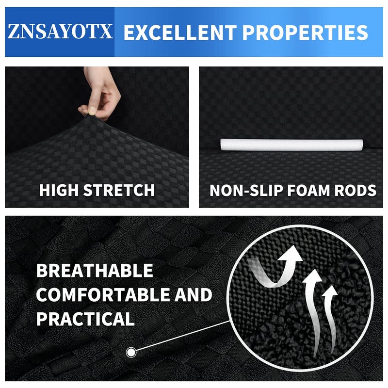 ZNSAYOTX 1 Piece Jacquard Couch Covers for 3 Cushion Couch High Stretch Sofa Cover for Pets Dogs Anti Slip Extra Large Sofa Slipcovers Furniture Protector (XL Sofa, Black) - Image 5